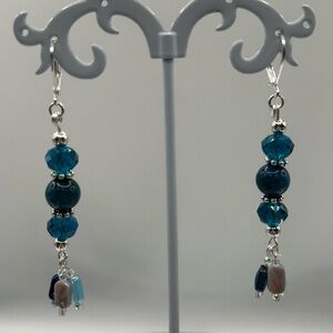Blue Cyanite & Crystals Dangle Earrings